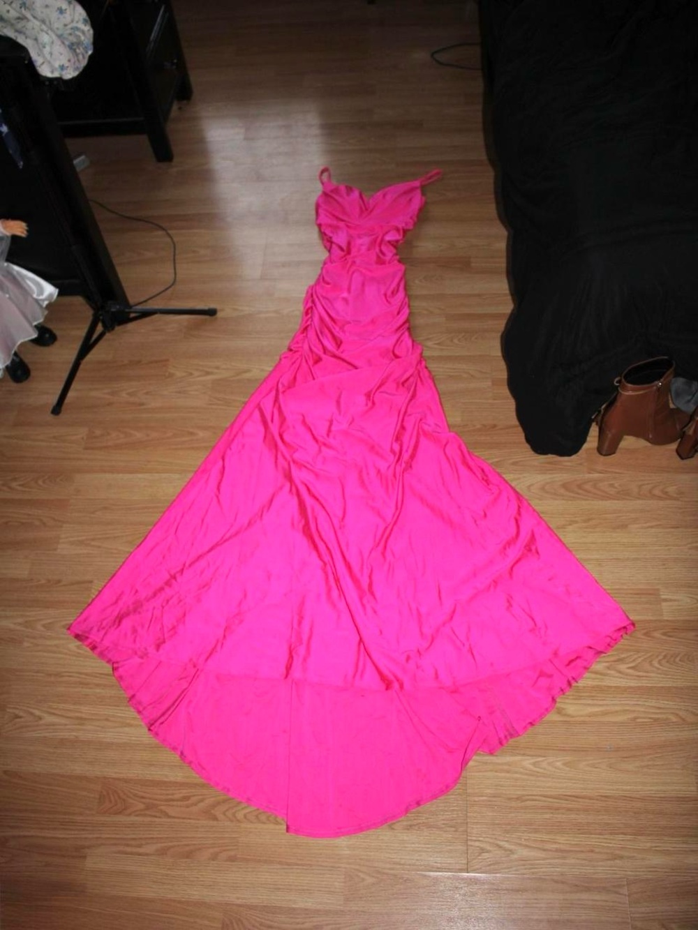Women's Hot Pink Evening Gown - Sleeveless Ruched Dress
